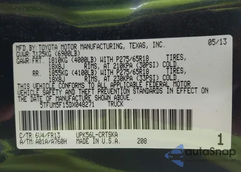 2013 Toyota Tundra Double Cab Sr5 z USA, uszkodzony, nr VIN 5TFUM5F15DX048271